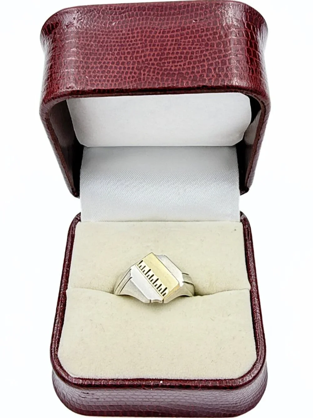 Vintage Marked 10K Gold Sterling Silver Industrial Modernist  Ring Sz 9.25